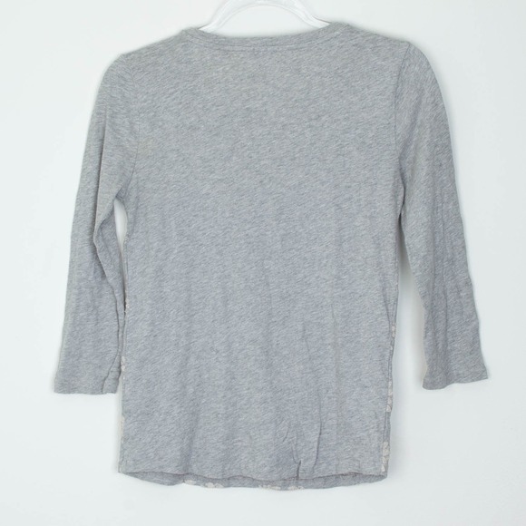 J. Crew Womens Gray 3/4 Sleeve Embroidered Floral Knit Top Size XS Preppy Casual - Picture 6 of 7